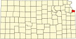 Map of Kansas highlighting Wyandotte County